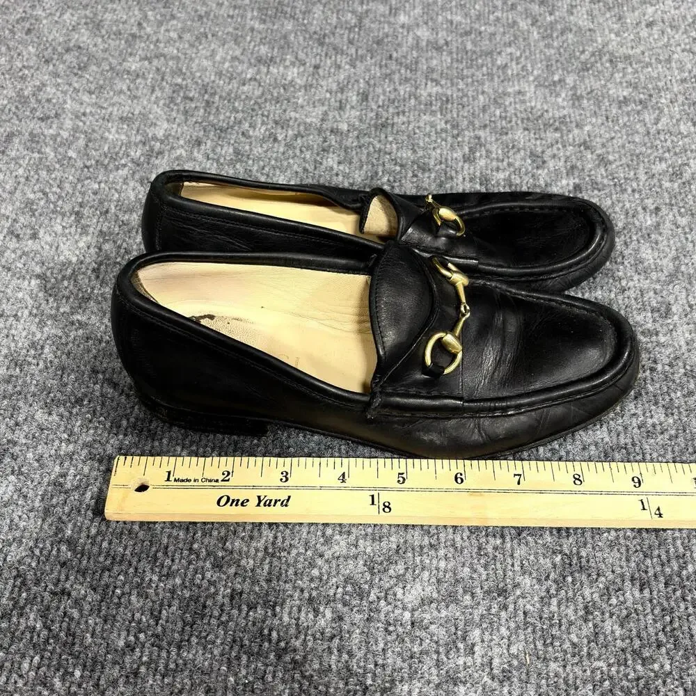 Gucci Shoes Womens 6 Black 36 Leather Horsebit Loafer Flats Slip On Italian